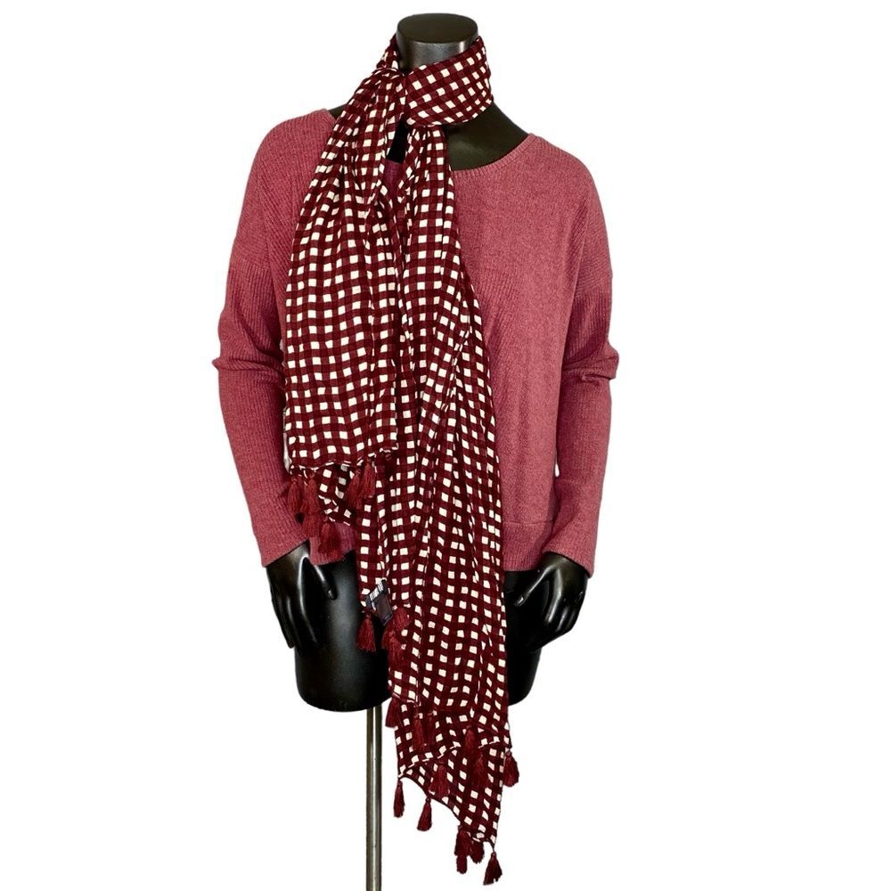 The Limited Check Pattern Scarf Wrap Lightweight Tassel Trim Womens Accessory